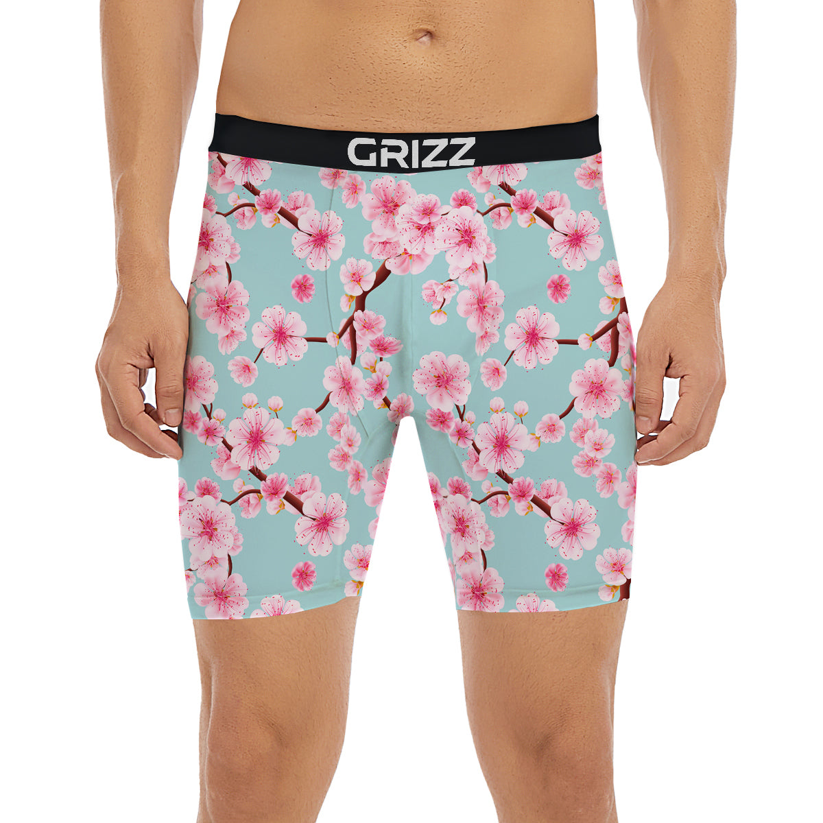 Cherry Blossom White Print Pattern Boxer Briefs-grizzshop