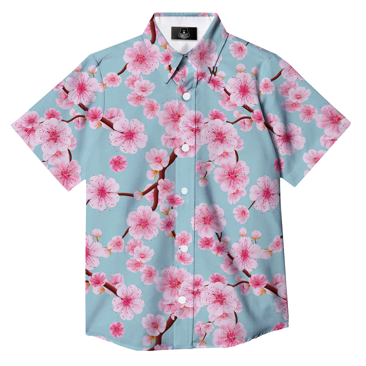 Cherry Blossom White Print Pattern Button Up Shirt-grizzshop