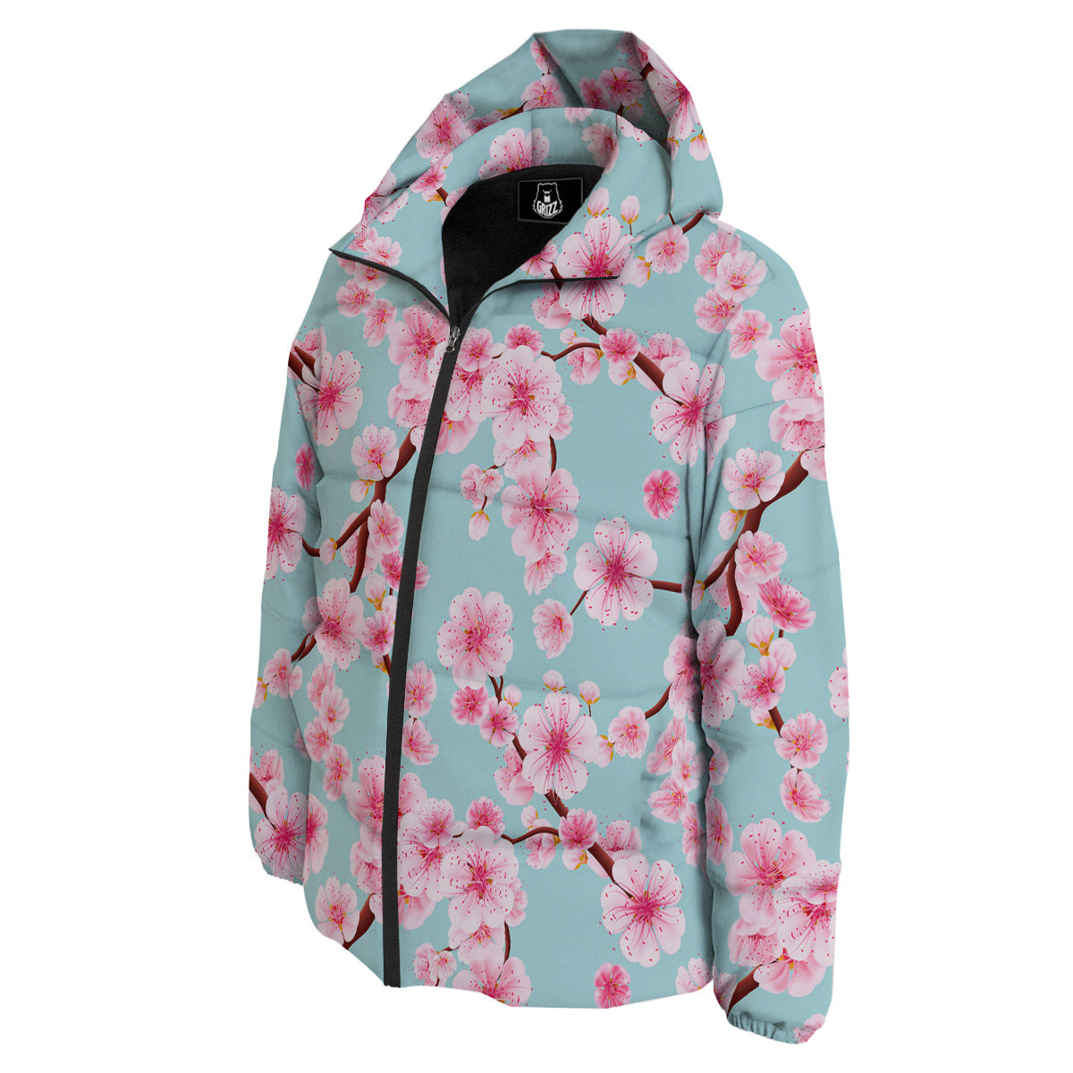 Cherry Blossom White Print Pattern Down Jacket-grizzshop