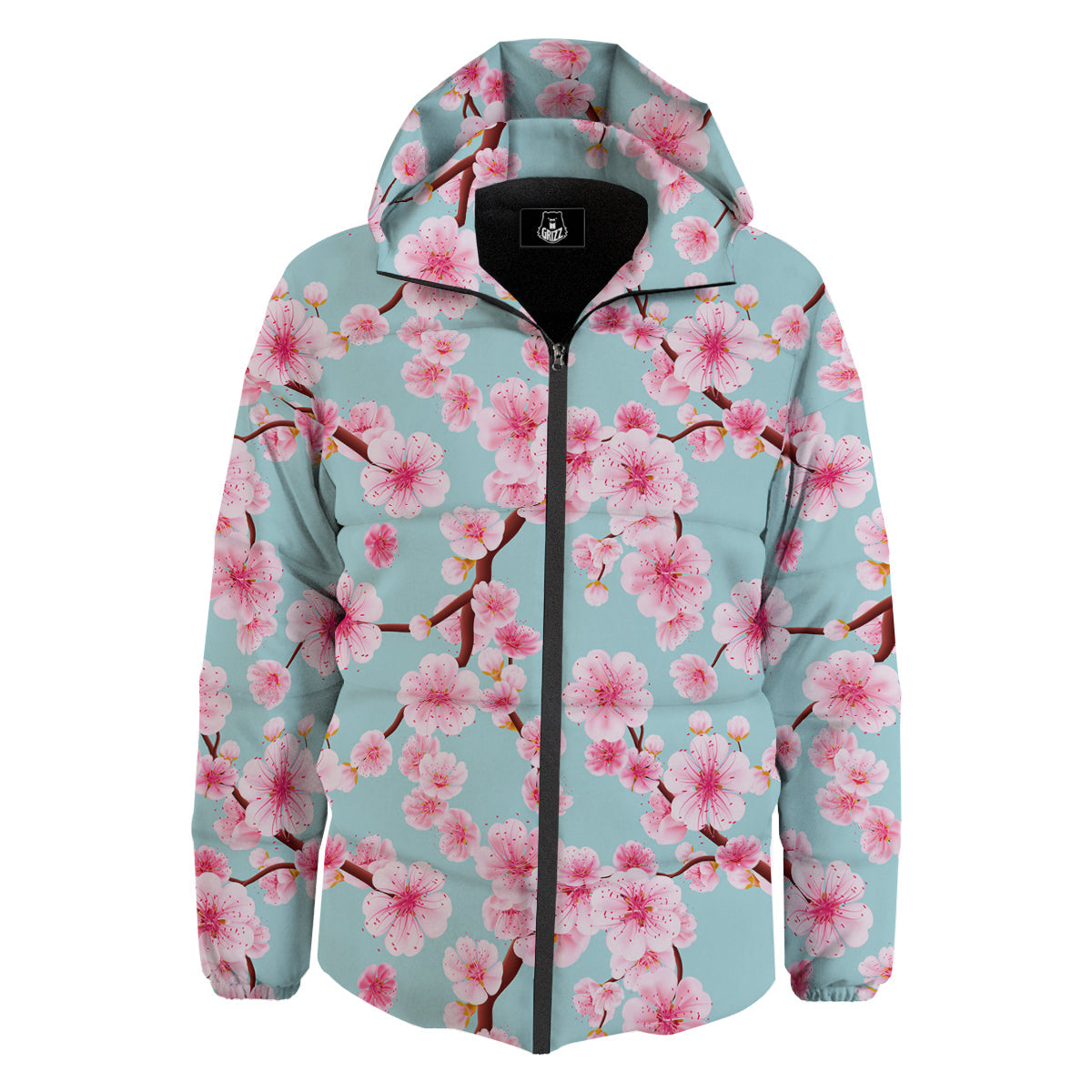 Cherry Blossom White Print Pattern Down Jacket-grizzshop