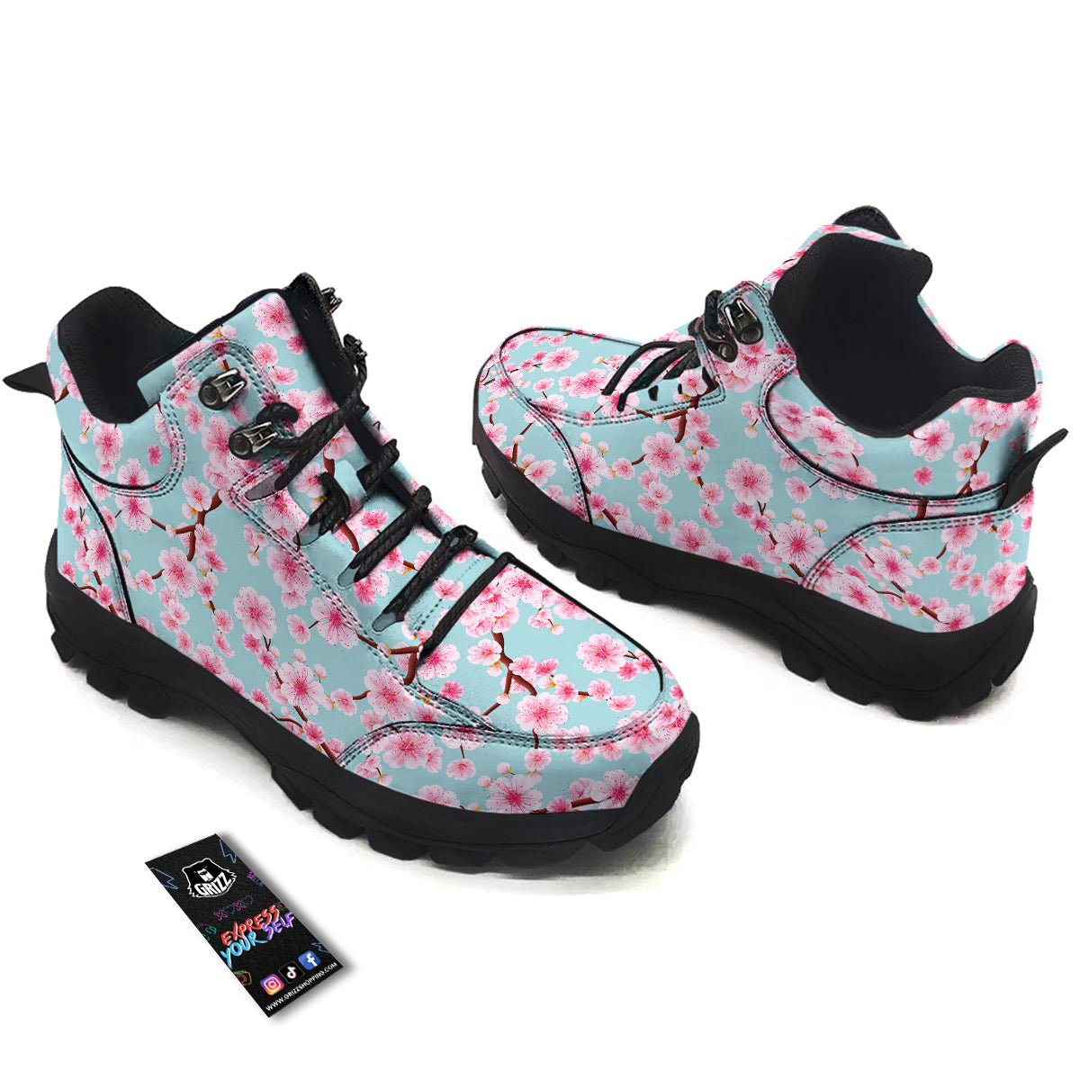 Cherry Blossom White Print Pattern Hiking Shoes-grizzshop