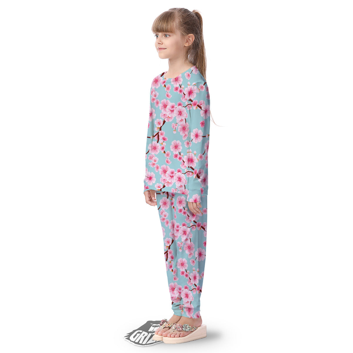 Cherry Blossom White Print Pattern Kid's Pajamas-grizzshop