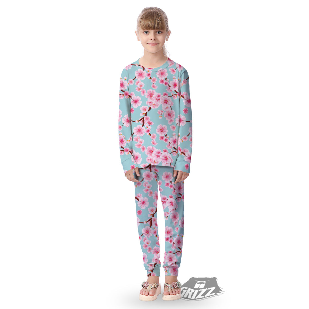Cherry Blossom White Print Pattern Kid's Pajamas-grizzshop