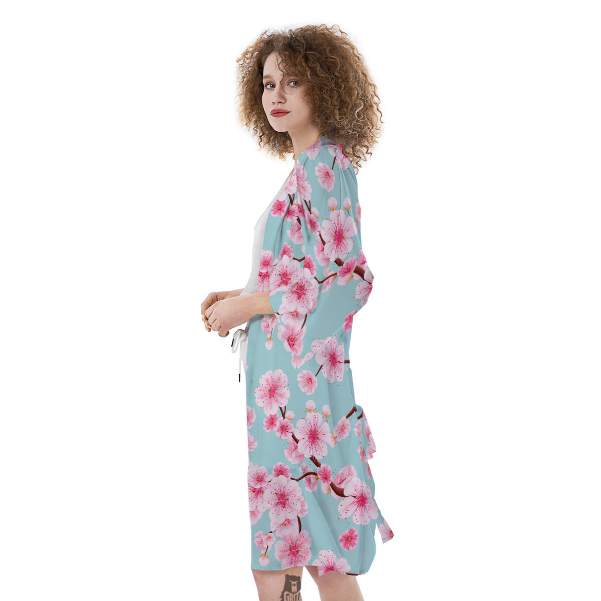 Cherry Blossom White Print Pattern Kimono-grizzshop