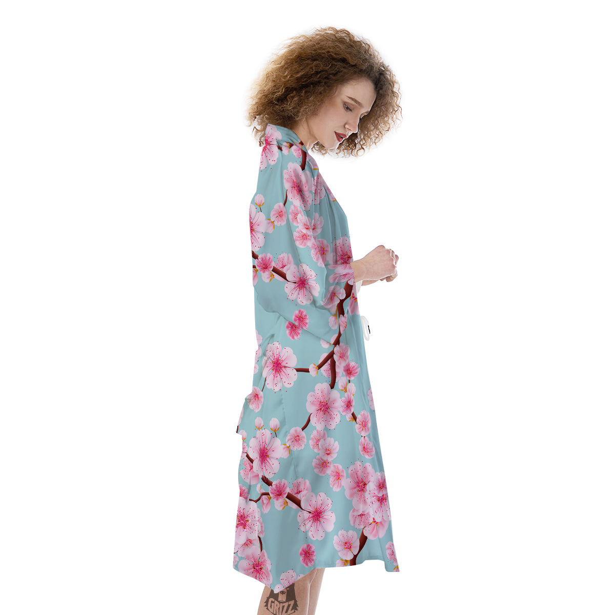 Cherry Blossom White Print Pattern Kimono-grizzshop