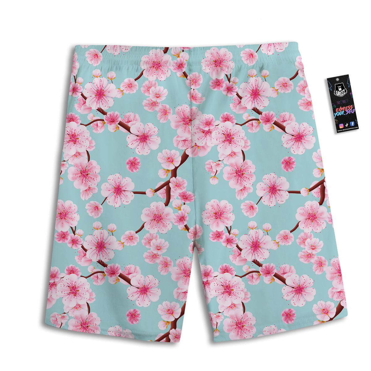 Cherry Blossom White Print Pattern Men's Athletic Shorts
