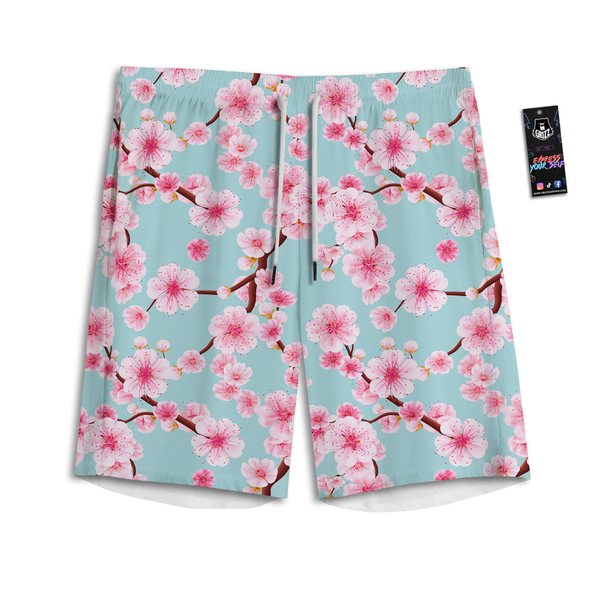 Cherry Blossom White Print Pattern Men's Athletic Shorts