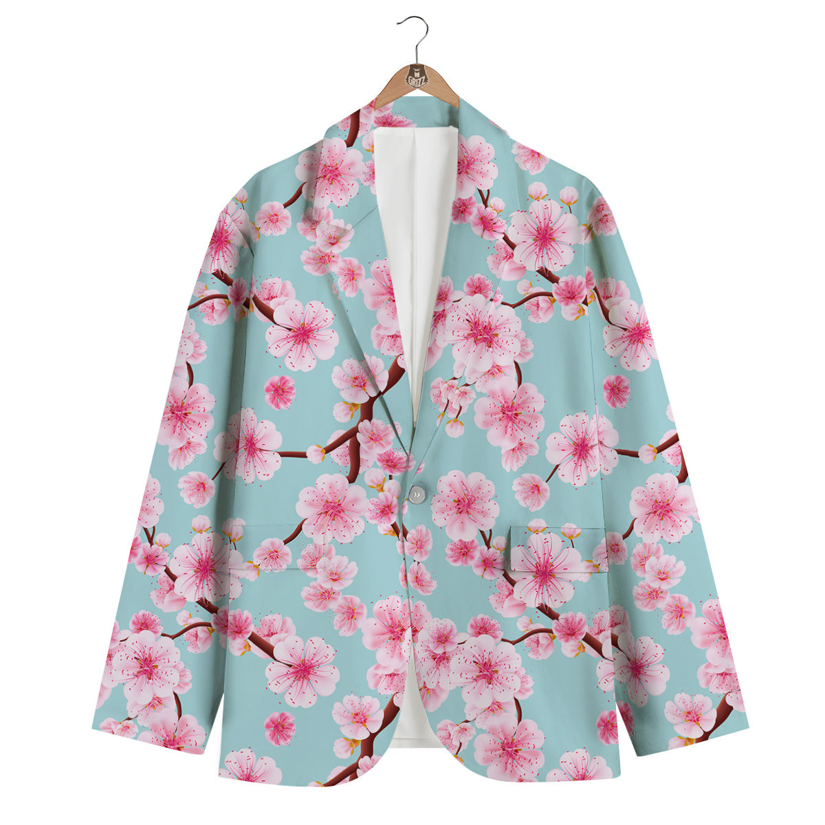 Cherry Blossom White Print Pattern Men's Blazer-grizzshop