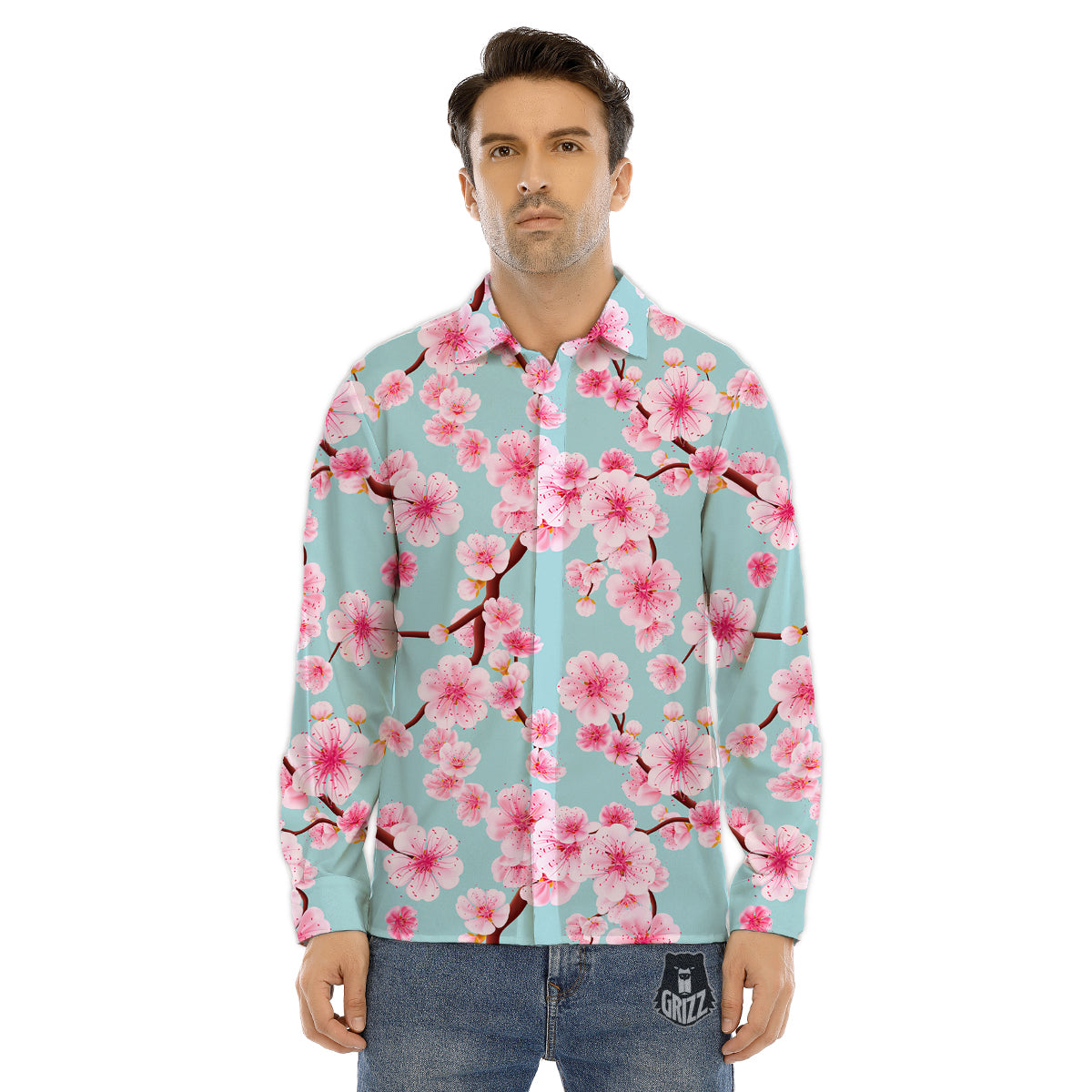 Cherry Blossom White Print Pattern Men's Dress Shirts-grizzshop