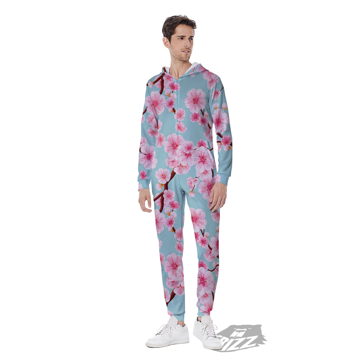 Cherry Blossom White Print Pattern Men's Jumpsuit-grizzshop