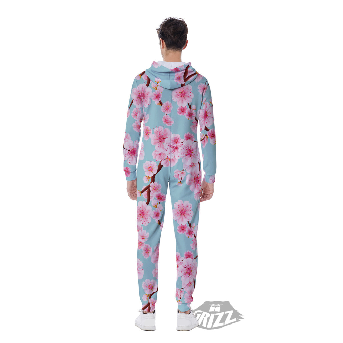 Cherry Blossom White Print Pattern Men's Jumpsuit-grizzshop