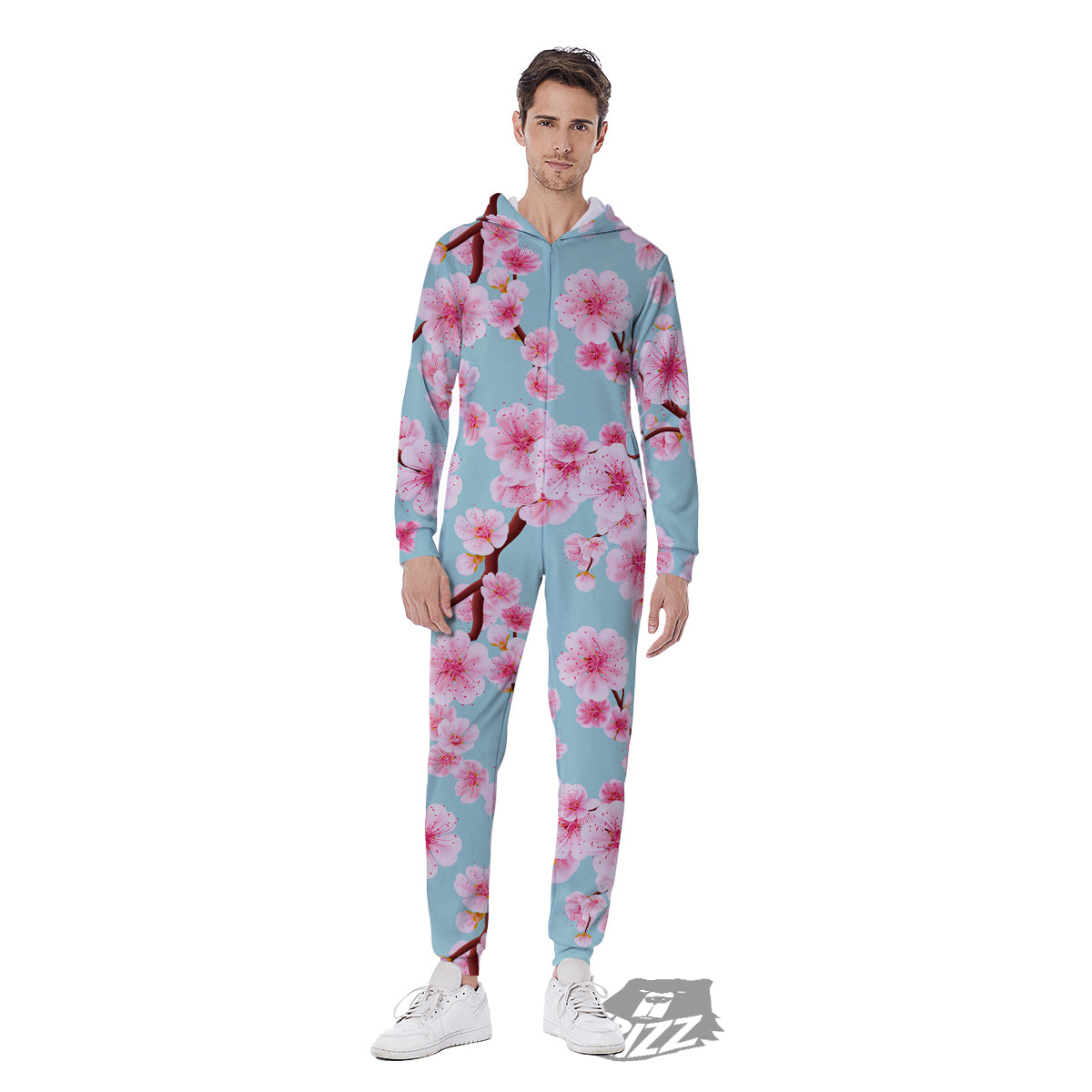 Cherry Blossom White Print Pattern Men's Jumpsuit-grizzshop