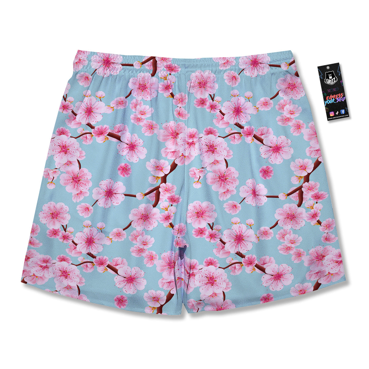 Cherry Blossom White Print Pattern Men's Running Shorts-grizzshop