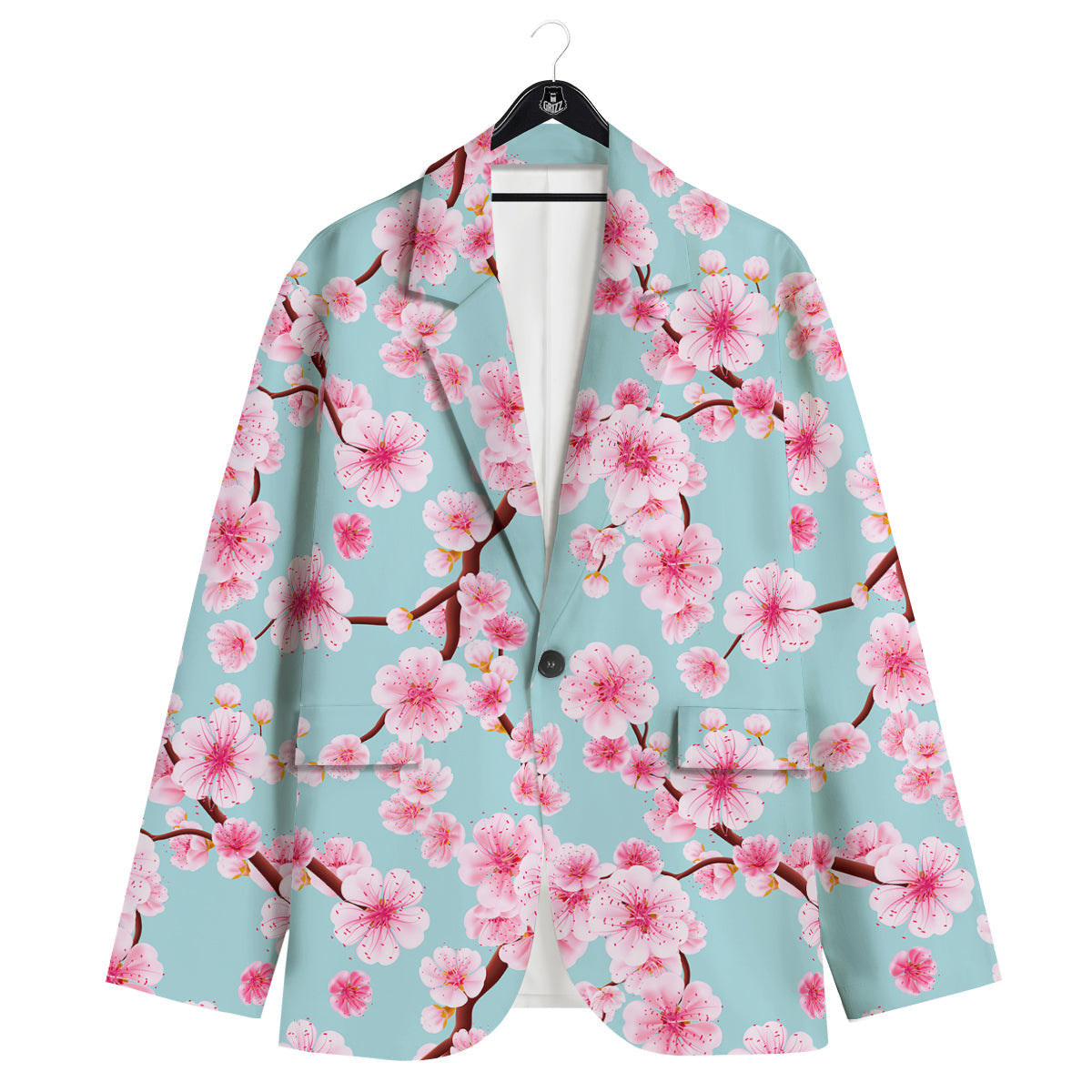 Cherry Blossom White Print Pattern Men's Sport Coat-grizzshop