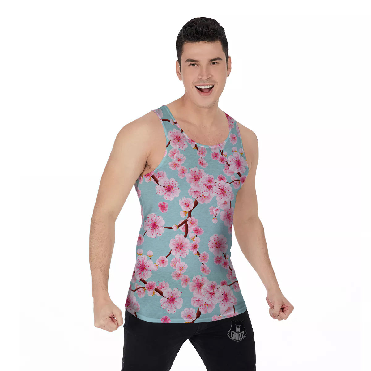 Cherry Blossom White Print Pattern Men's Tank Top-grizzshop