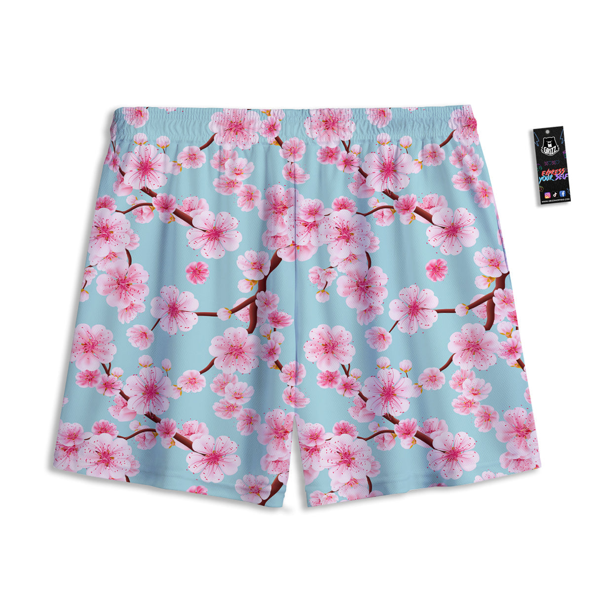 Cherry Blossom White Print Pattern Mesh Shorts