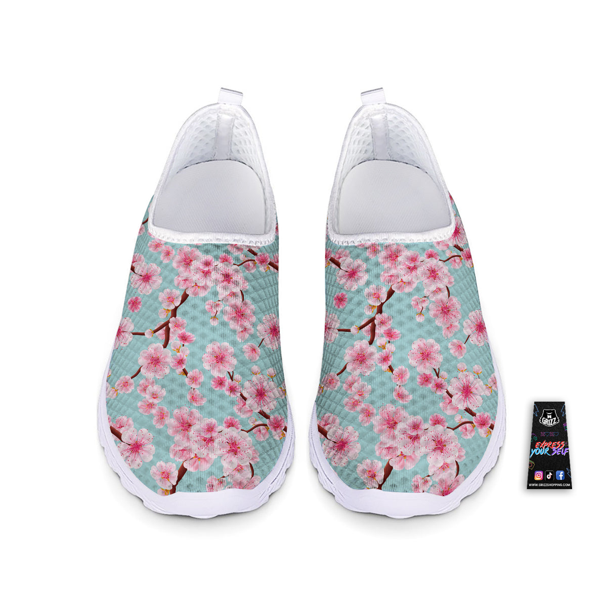 Cherry Blossom White Print Pattern Nurse Shoes-grizzshop