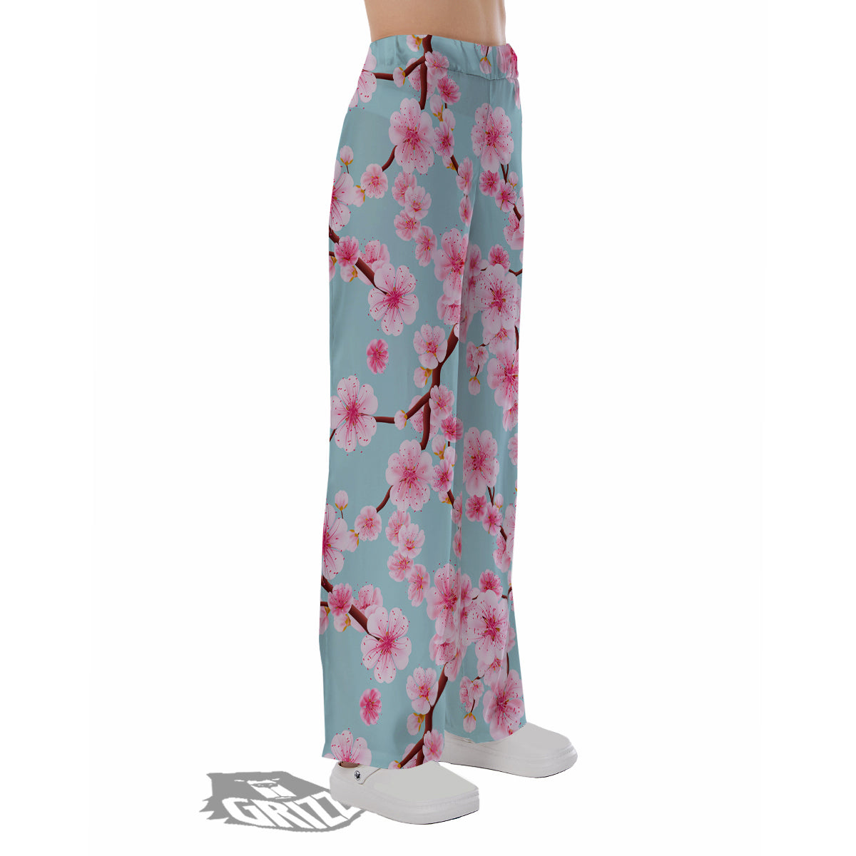 Cherry Blossom White Print Pattern Pajama Pants-grizzshop