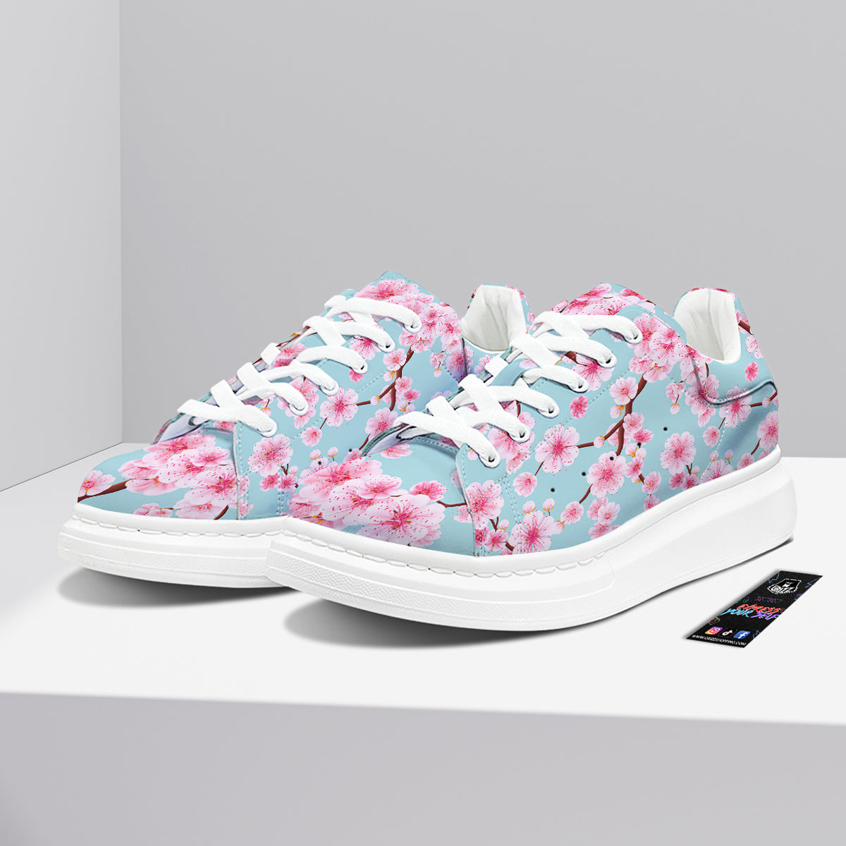 Cherry Blossom White Print Pattern Platform Shoes-grizzshop