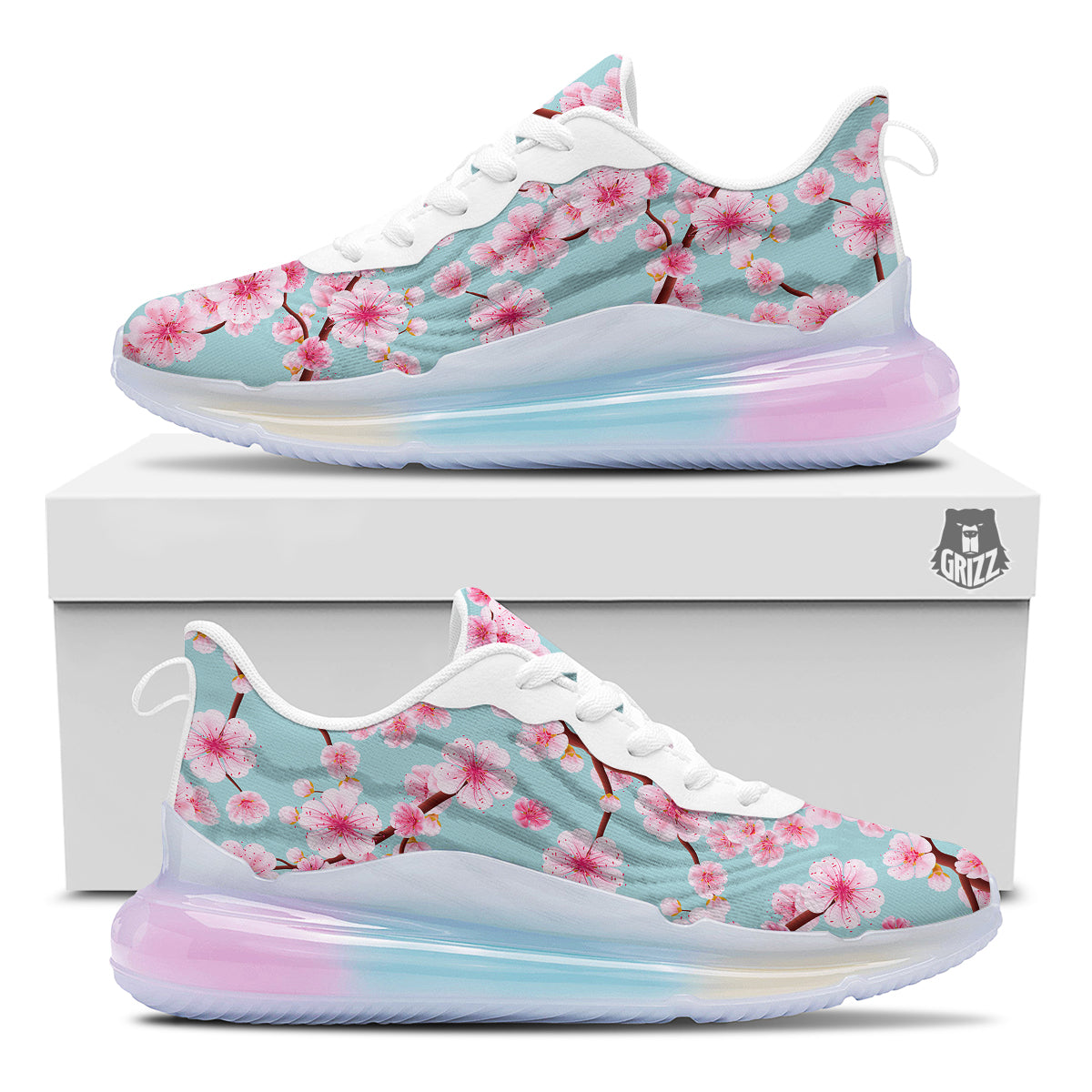 Cherry Blossom White Print Pattern Running Sneakers-grizzshop