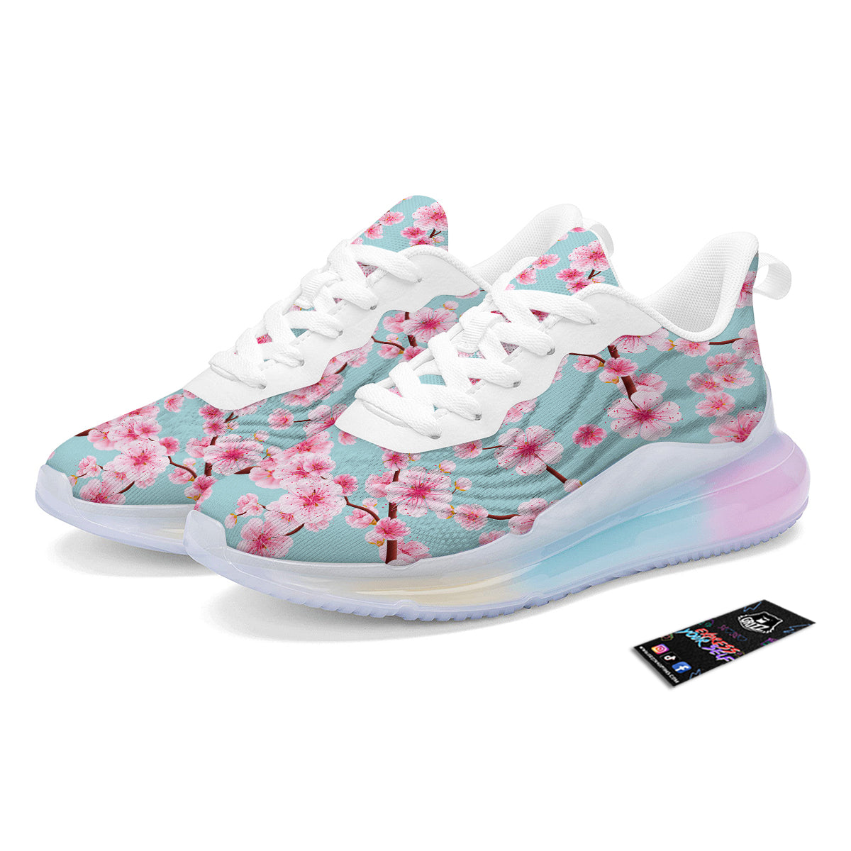 Cherry Blossom White Print Pattern Running Sneakers-grizzshop
