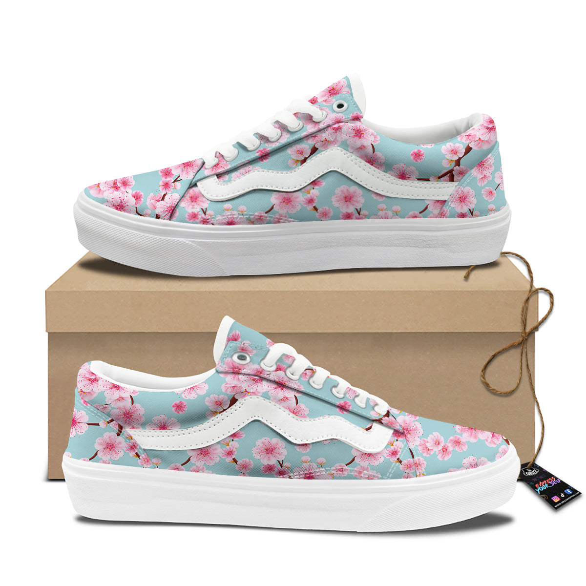 Cherry Blossom White Print Pattern Skate Shoes-grizzshop