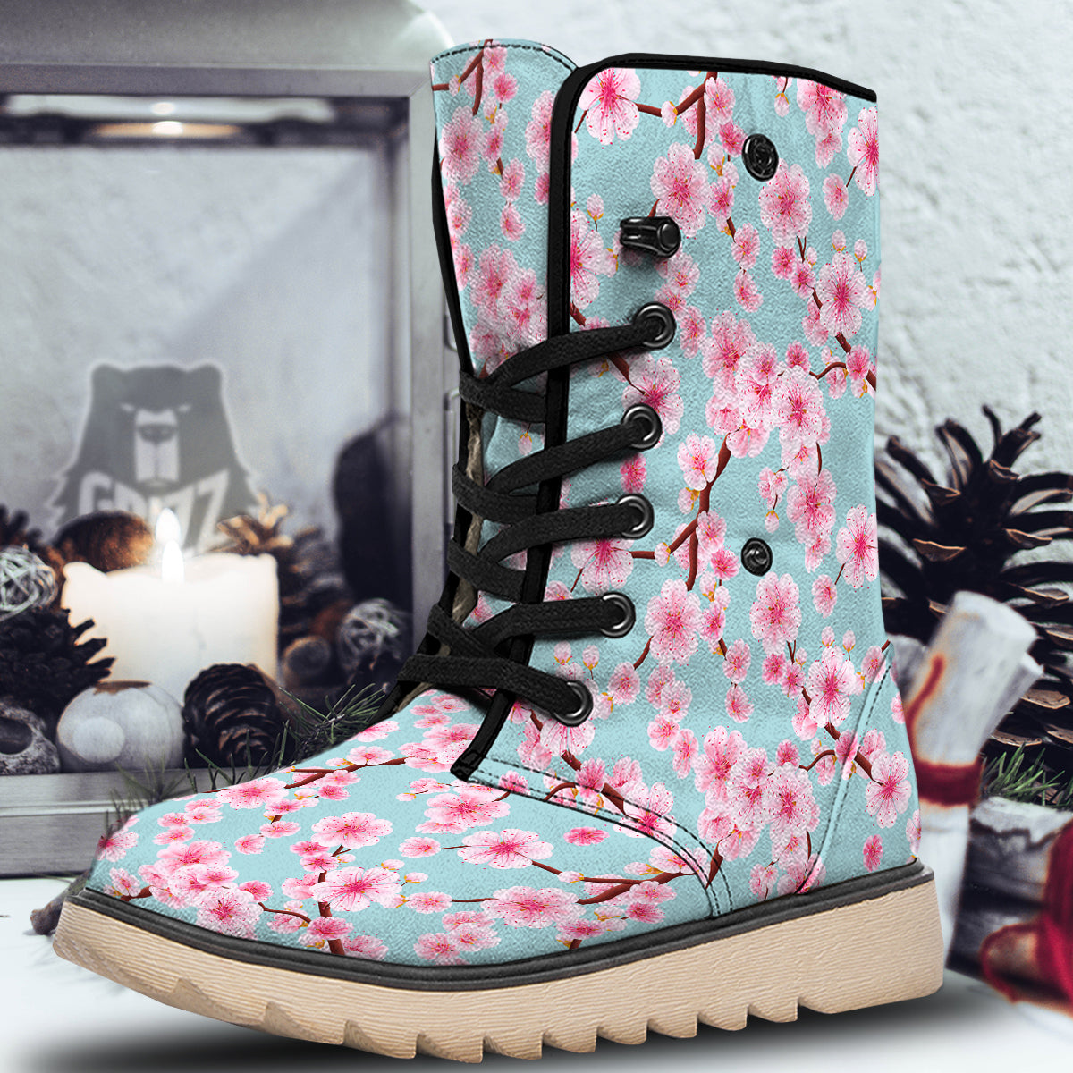 Cherry Blossom White Print Pattern Snow Boots-grizzshop