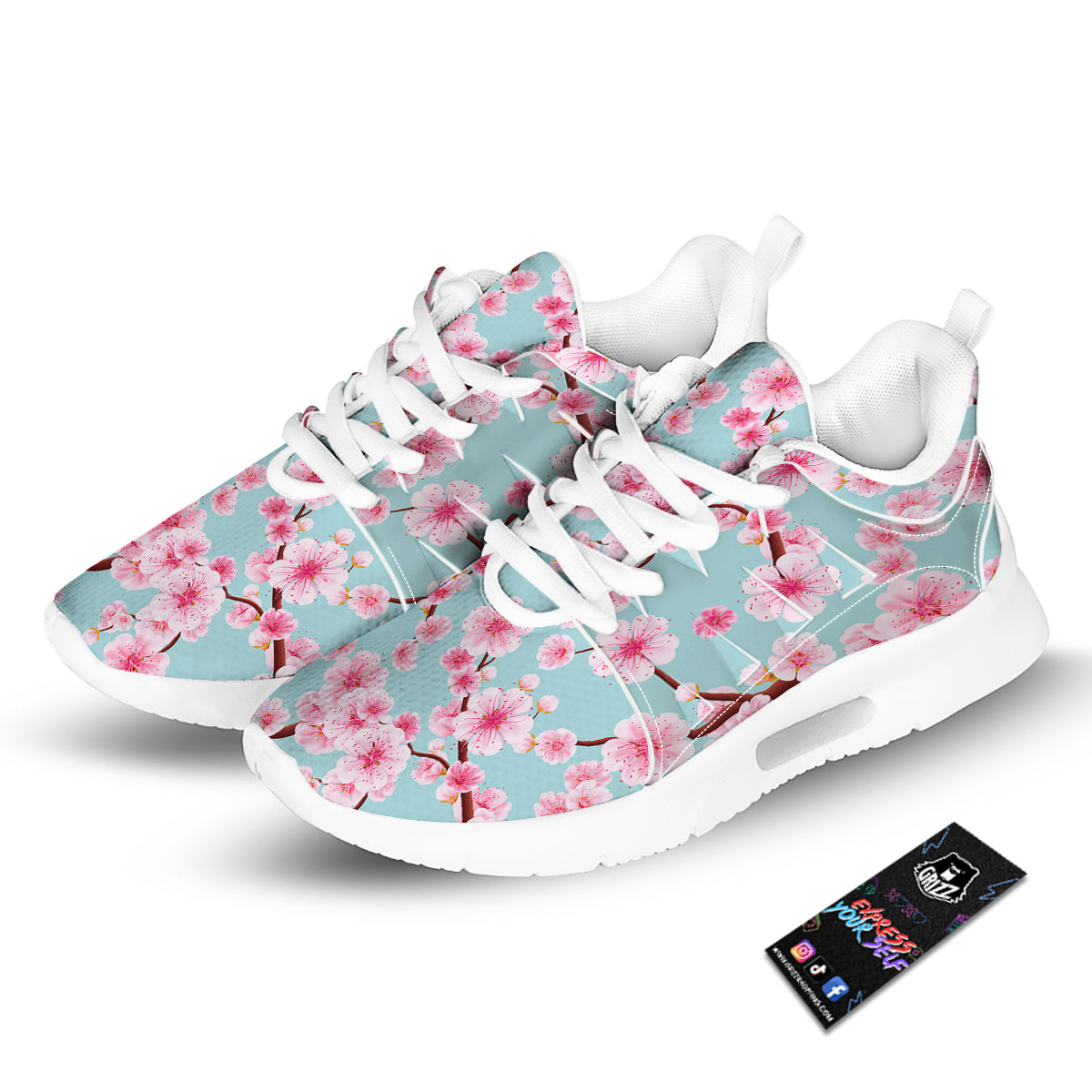 Cherry Blossom White Print Pattern Tennis Shoes-grizzshop