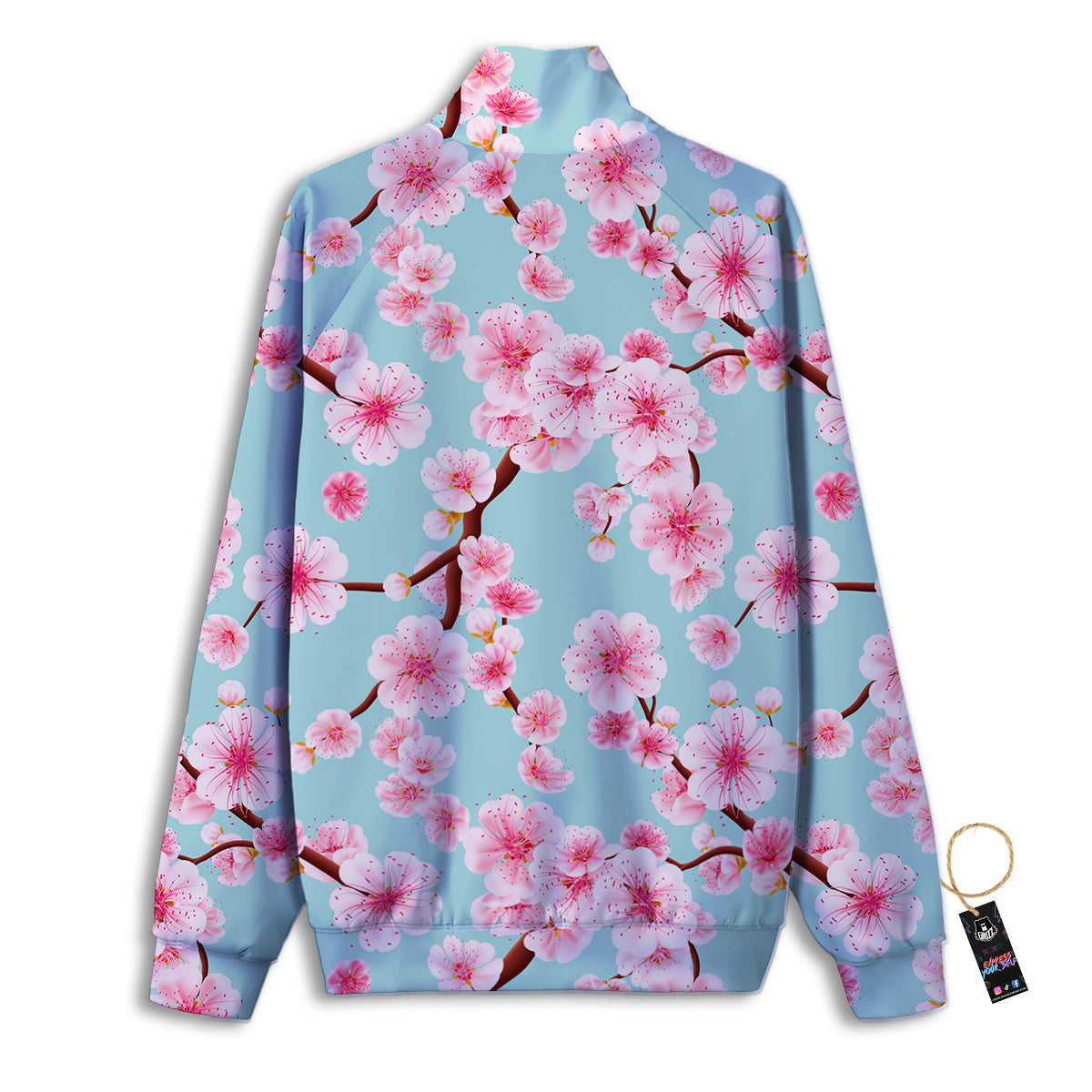 Cherry Blossom White Print Pattern Track Jacket-grizzshop
