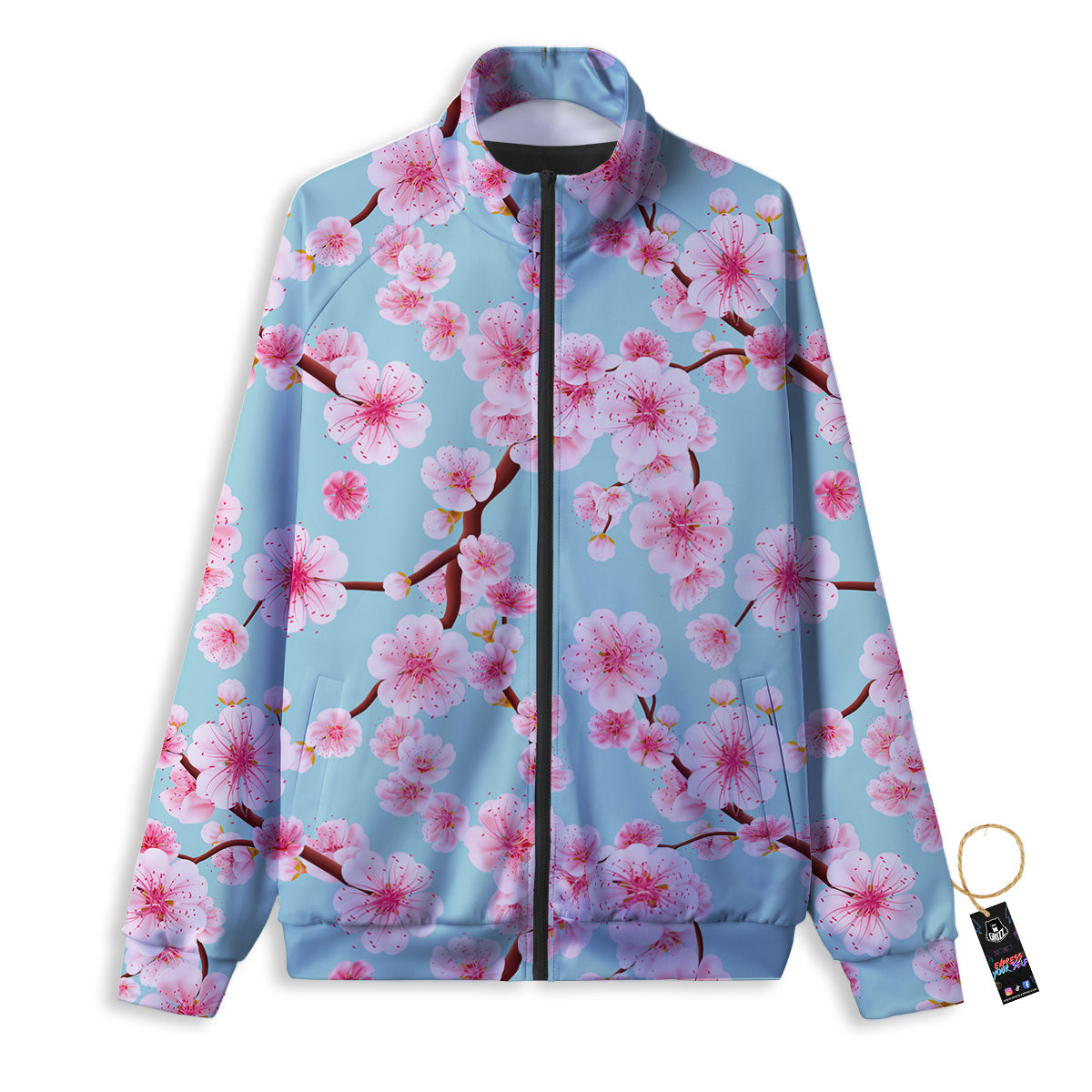 Cherry Blossom White Print Pattern Track Jacket-grizzshop