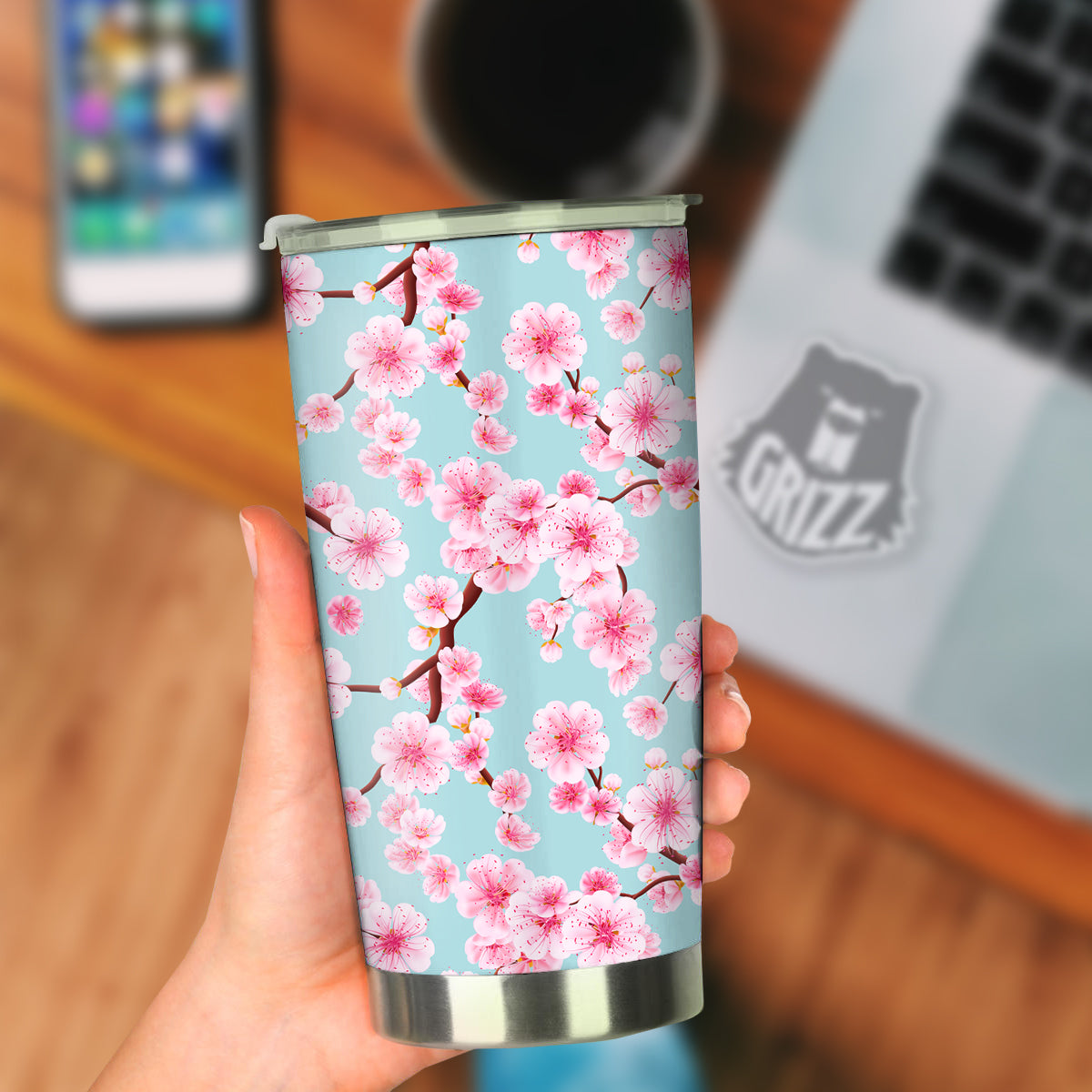 Cherry Blossom White Print Pattern Tumbler-grizzshop