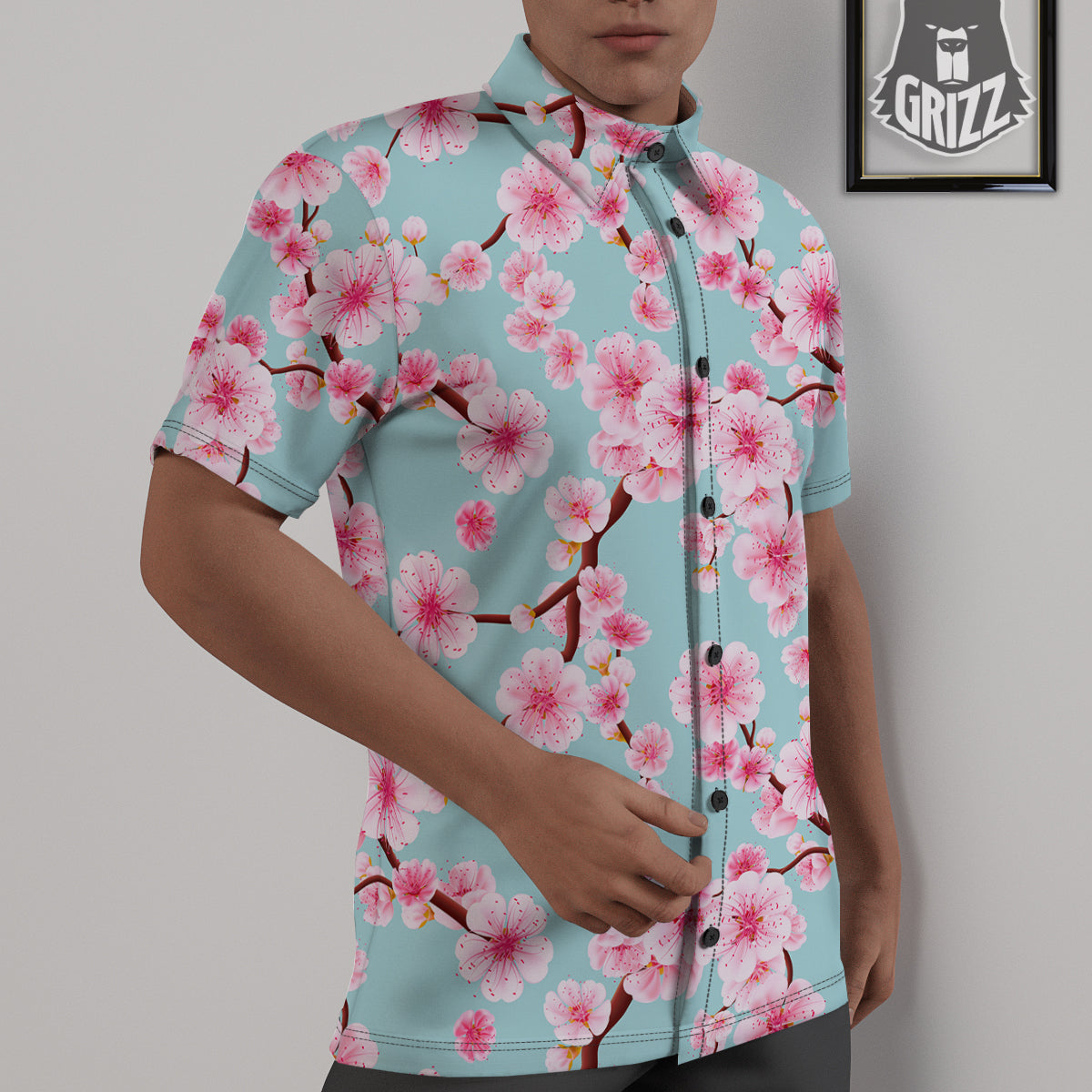 Cherry Blossom White Print Pattern Untucked Shirts-grizzshop