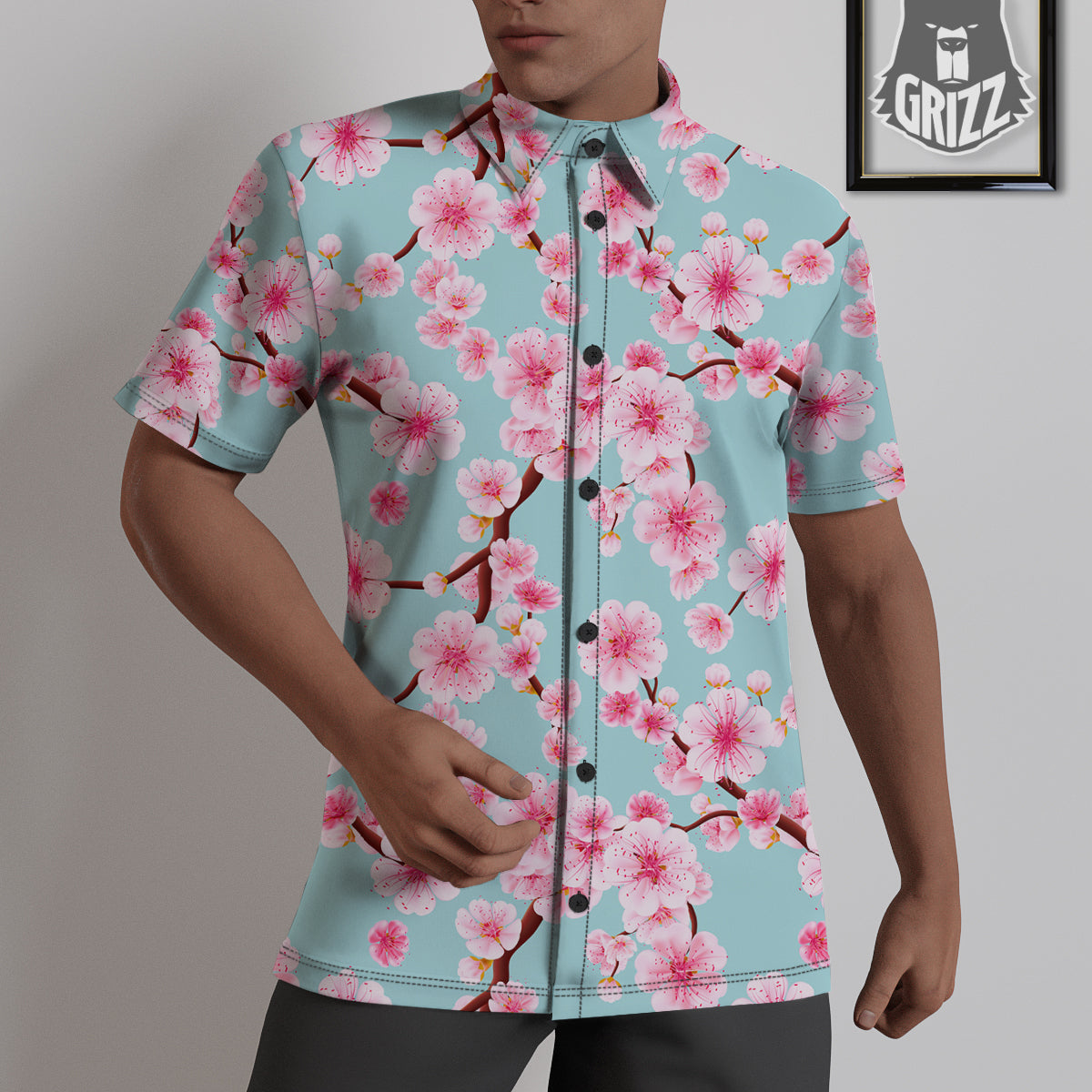Cherry Blossom White Print Pattern Untucked Shirts-grizzshop