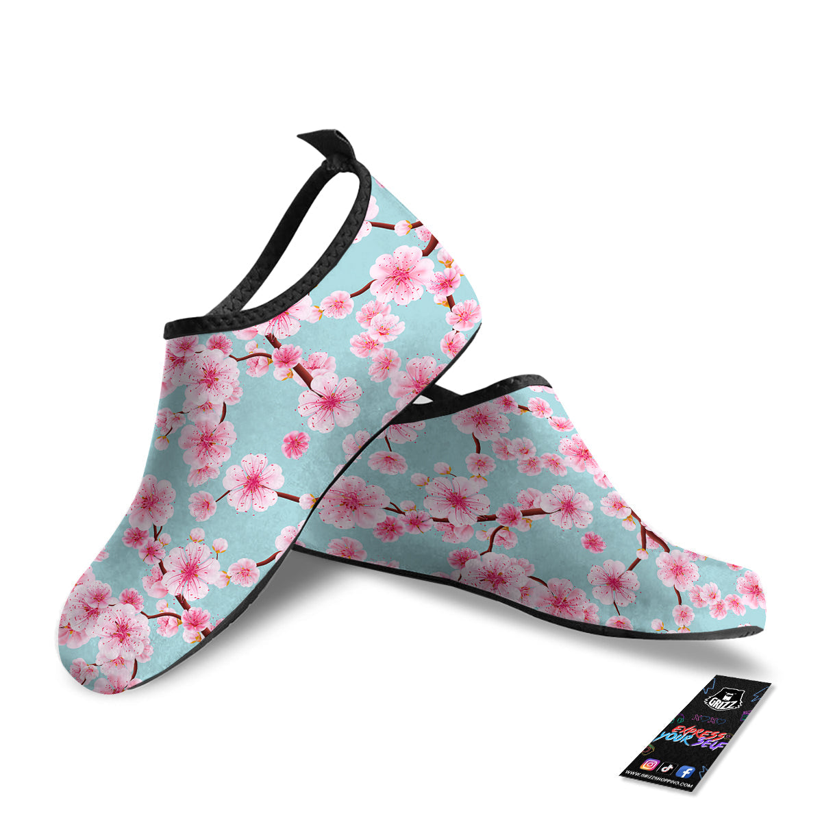 Cherry Blossom White Print Pattern Water Shoes-grizzshop