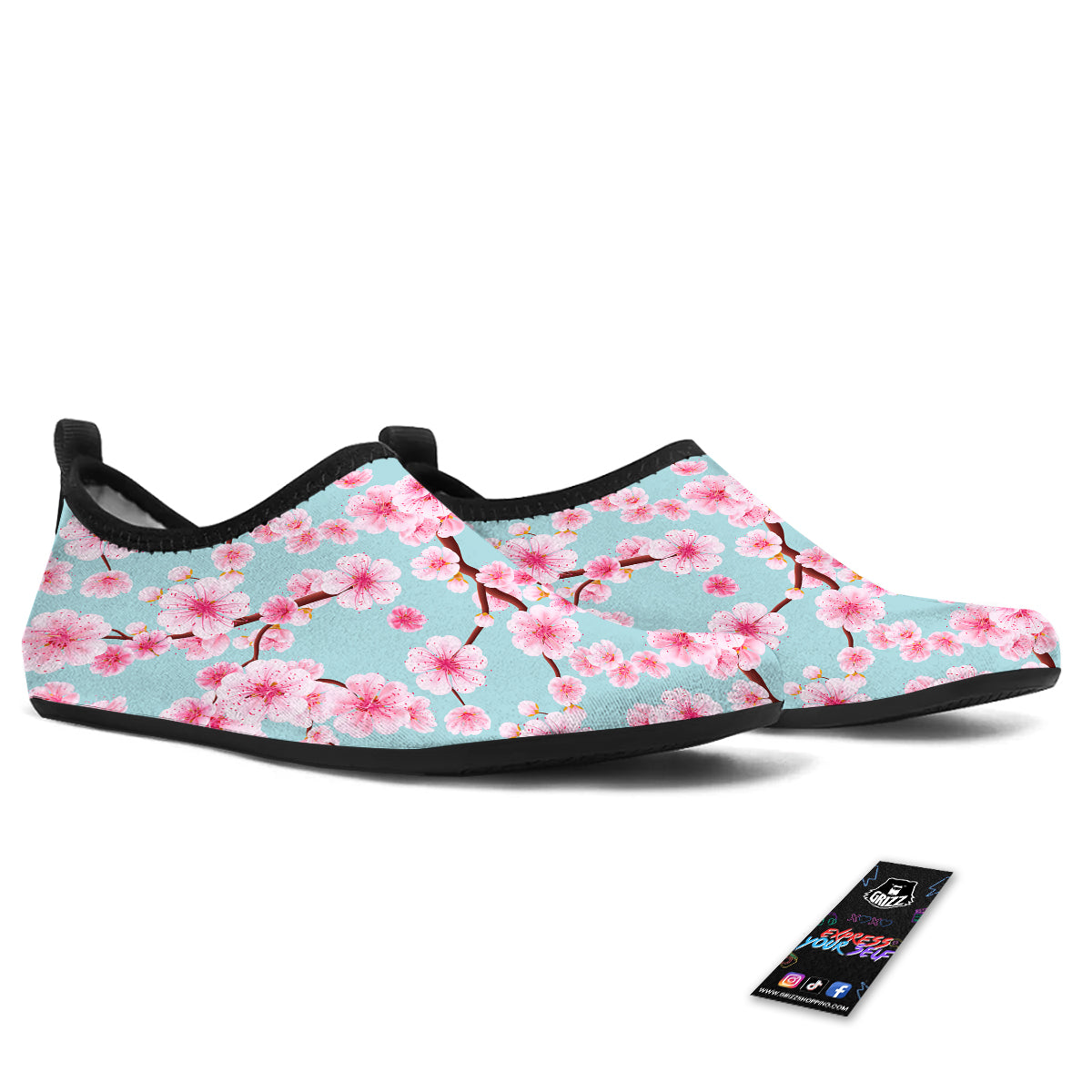 Cherry Blossom White Print Pattern Water Shoes-grizzshop