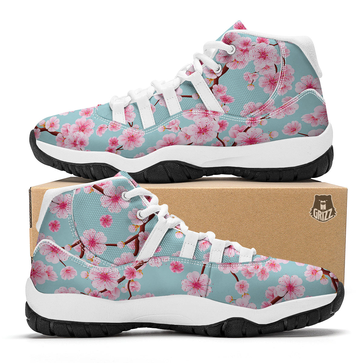 Cherry Blossom White Print Pattern White Bball Shoes-grizzshop