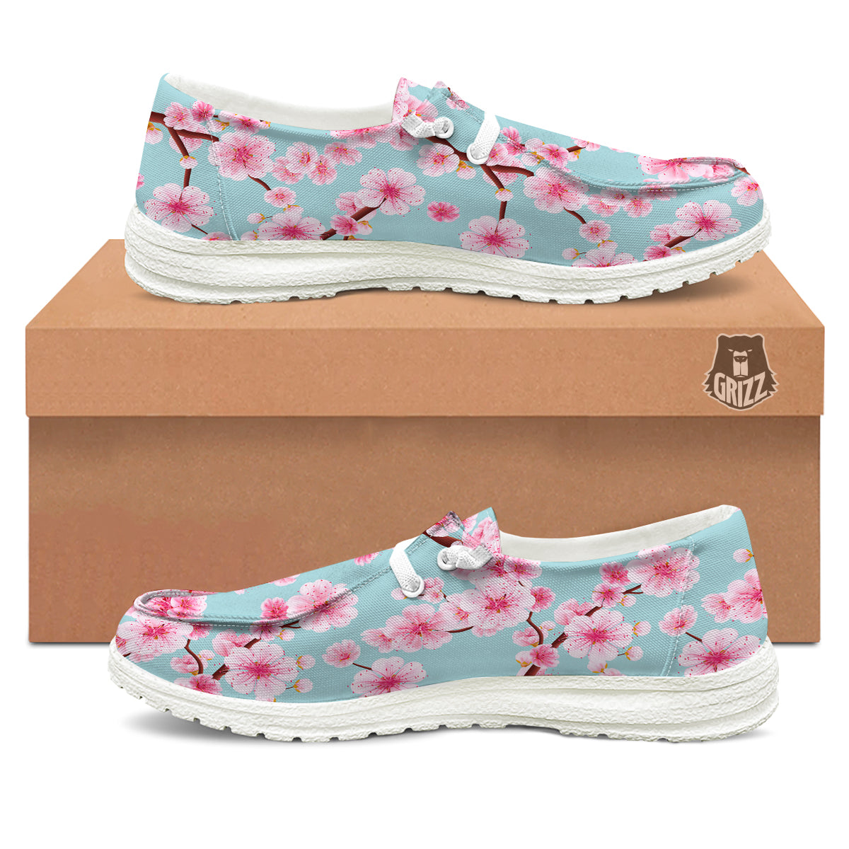 Cherry Blossom White Print Pattern White Loafers-grizzshop