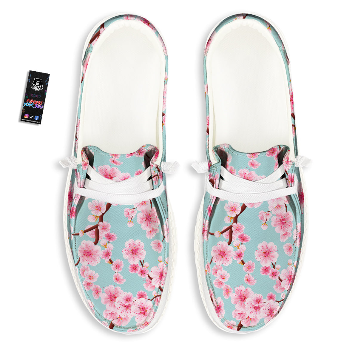 Cherry Blossom White Print Pattern White Loafers-grizzshop