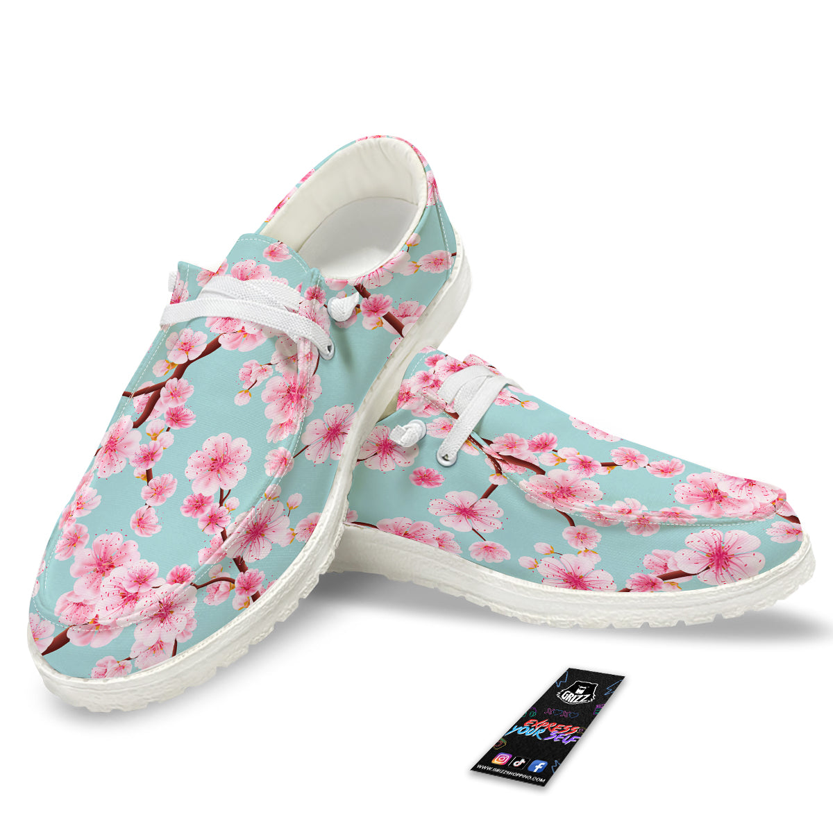 Cherry Blossom White Print Pattern White Loafers-grizzshop