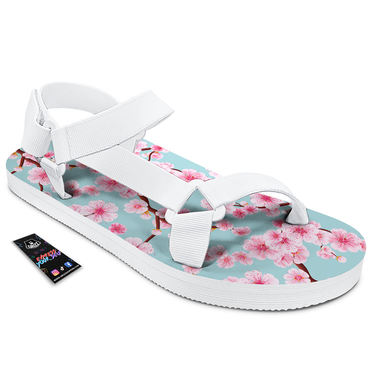 Cherry Blossom White Print Pattern White Open Toe Sandals-grizzshop