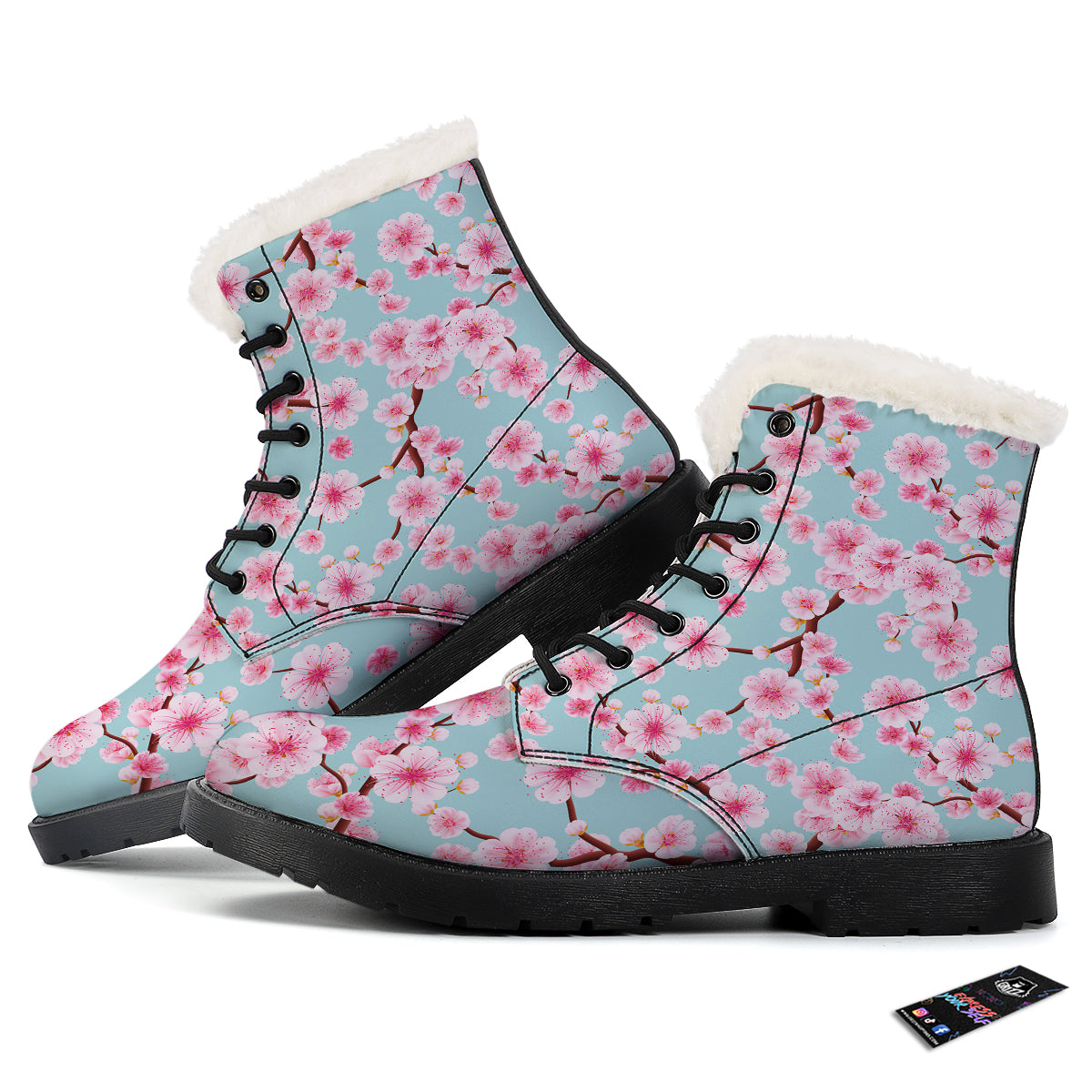 Cherry Blossom White Print Pattern Winter Boots-grizzshop
