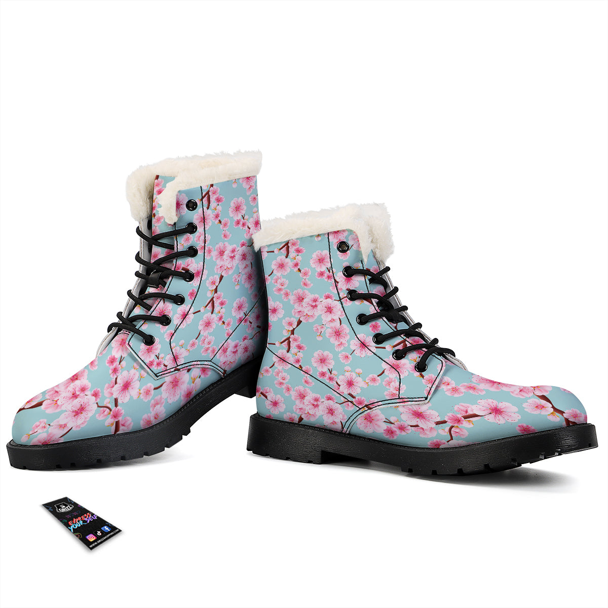 Cherry Blossom White Print Pattern Winter Boots-grizzshop