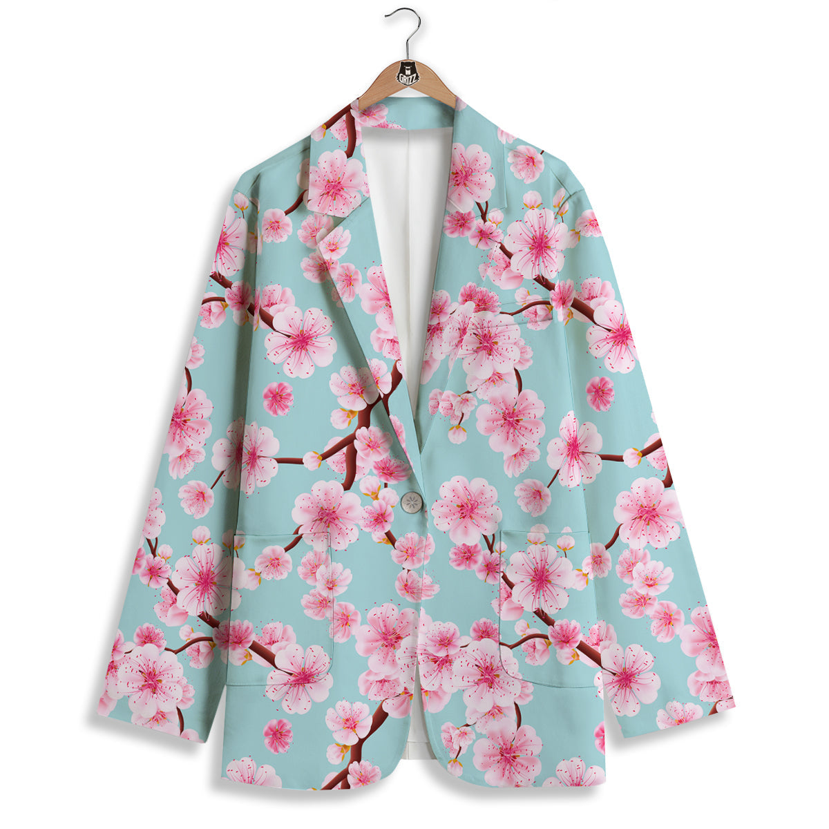 Cherry Blossom White Print Pattern Women's Blazer-grizzshop