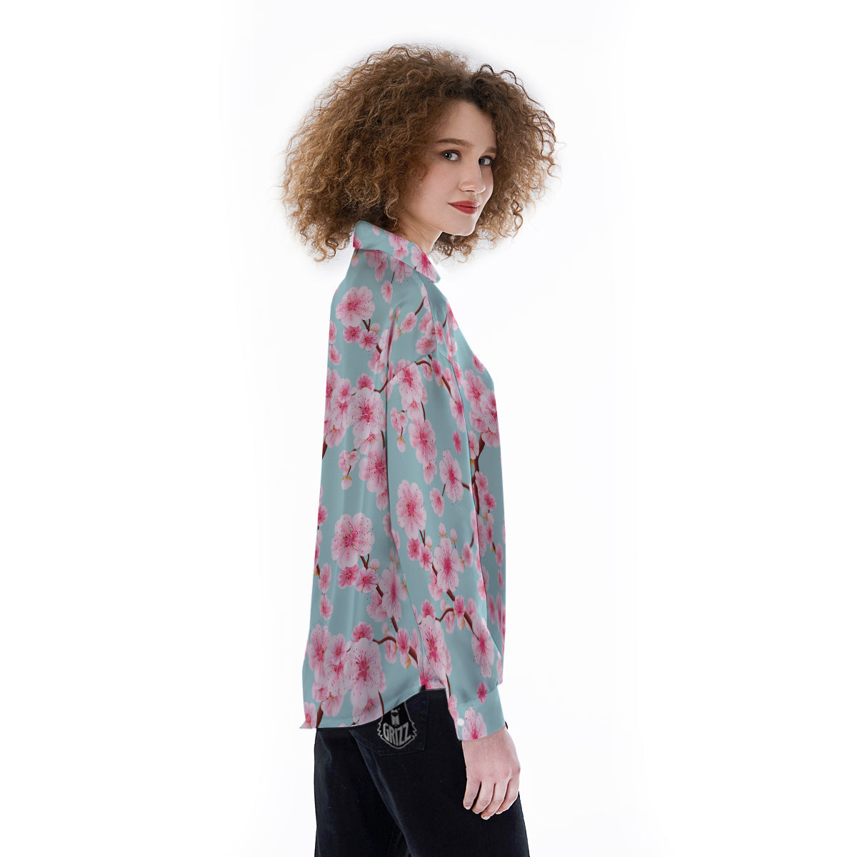 Cherry Blossom White Print Pattern Women's Long Sleeve Shirts-grizzshop