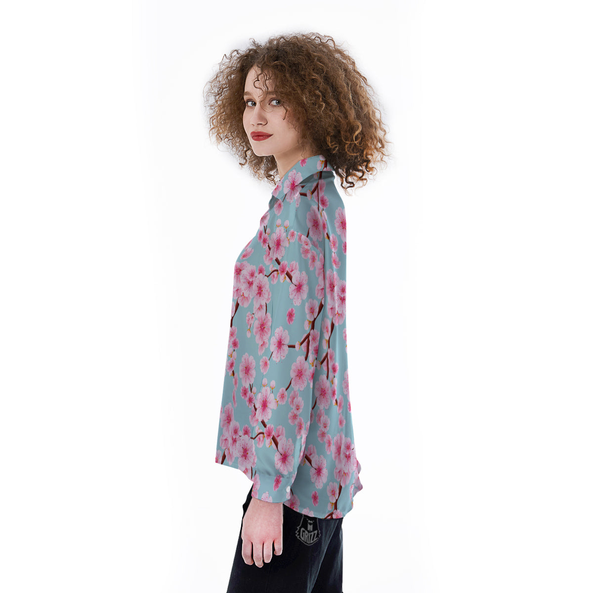 Cherry Blossom White Print Pattern Women's Long Sleeve Shirts-grizzshop