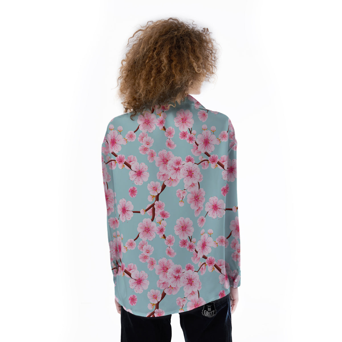 Cherry Blossom White Print Pattern Women's Long Sleeve Shirts-grizzshop
