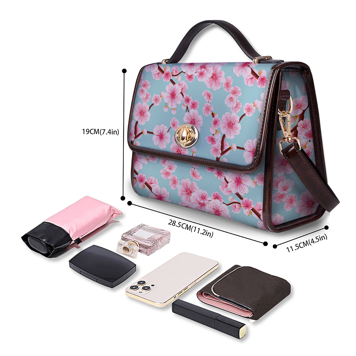 Cherry Blossom White Print Pattern Women's Satchel Bag-grizzshop