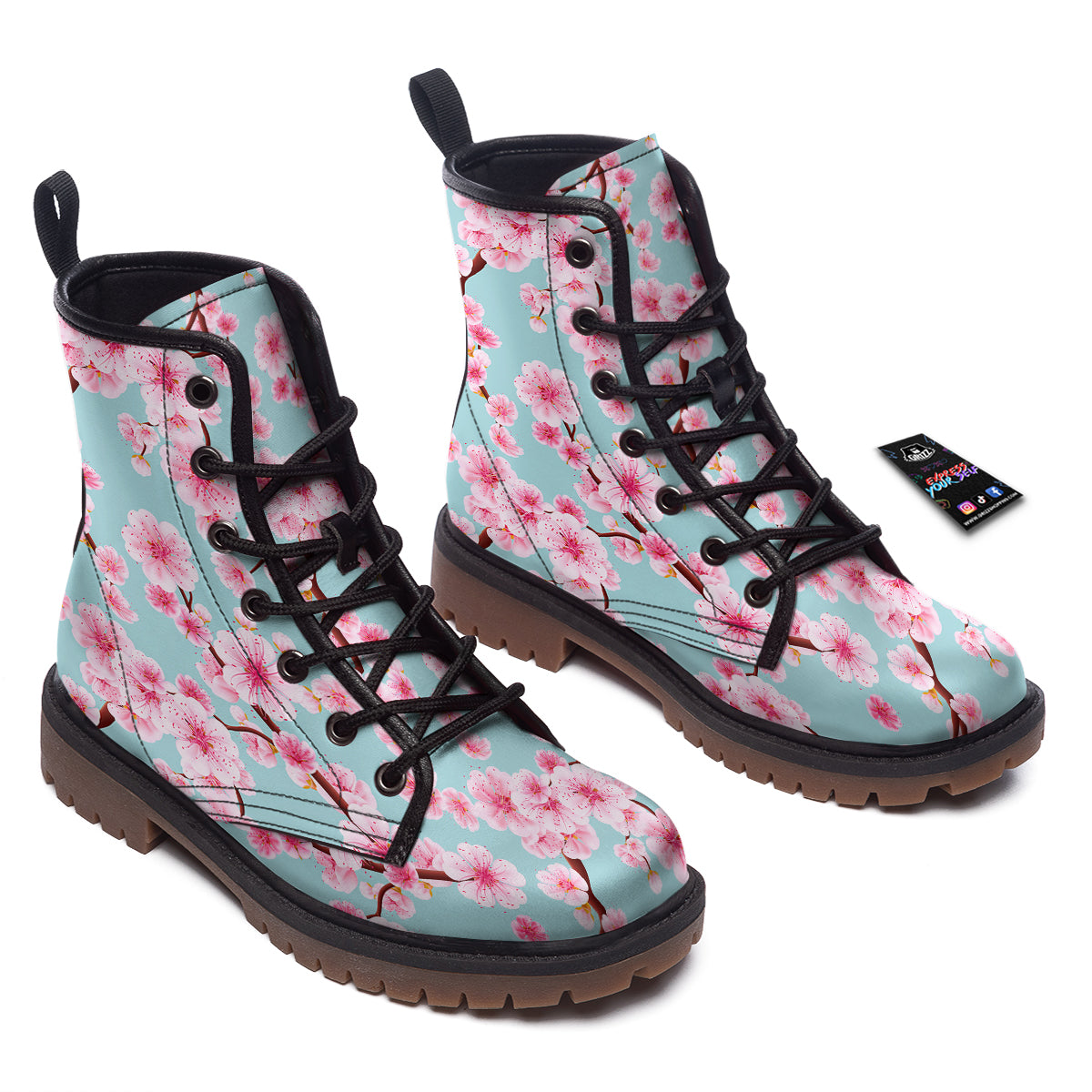 Cherry Blossom White Print Pattern Work Boots-grizzshop