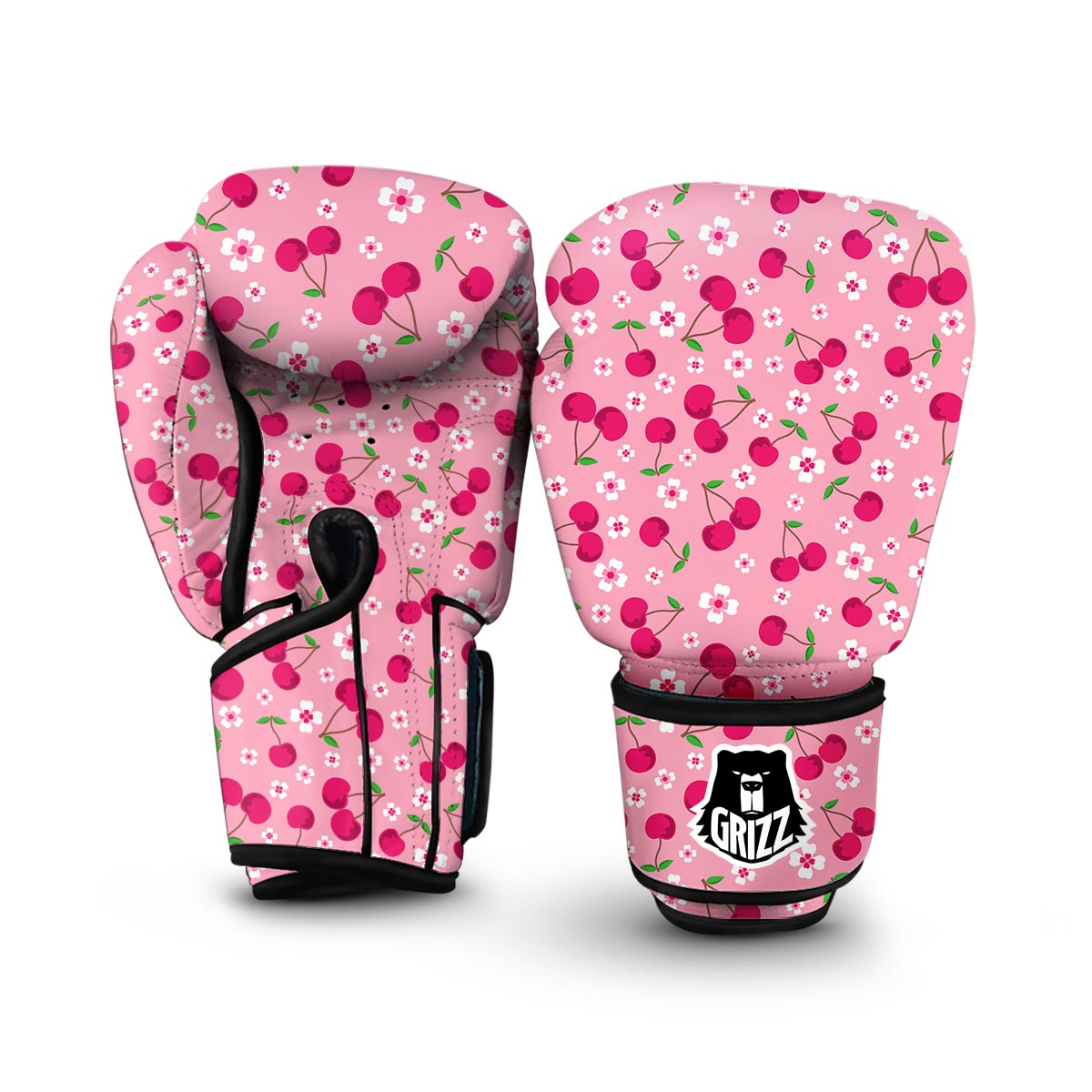 Cherry Floral Pattern Print Boxing Gloves-grizzshop