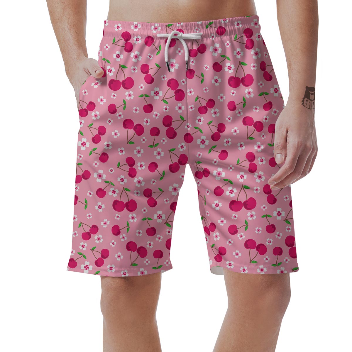 Cherry Floral Pattern Print Men's Shorts-grizzshop